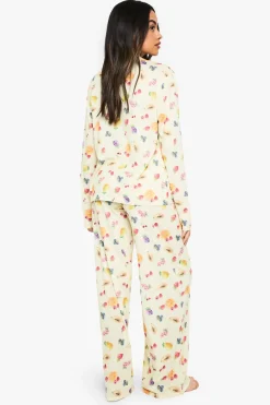 Ensemble pyjama chemise à manches longues et pantalon à imprimé mixte de fruits