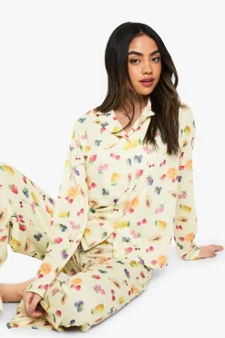 Ensemble pyjama chemise à manches longues et pantalon à imprimé mixte de fruits