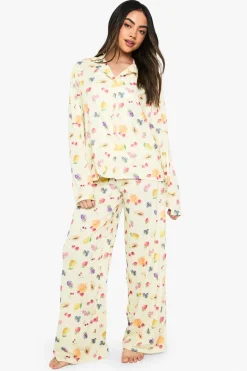 Ensemble pyjama chemise à manches longues et pantalon à imprimé mixte de fruits