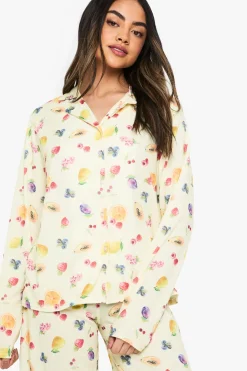 Ensemble pyjama chemise à manches longues et pantalon à imprimé mixte de fruits