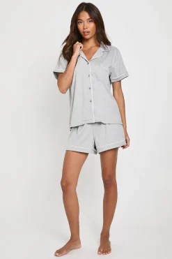 Ensemble Pyjama Chemise Manches Courtes Et Short En Jersey Avec Détails Passepoilés