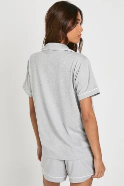 Ensemble Pyjama Chemise Manches Courtes Et Short En Jersey Avec Détails Passepoilés