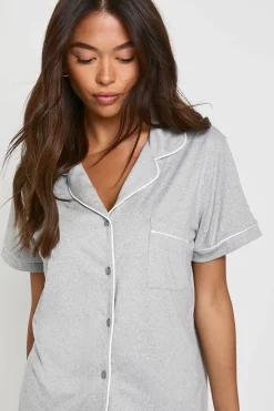 Ensemble Pyjama Chemise Manches Courtes Et Short En Jersey Avec Détails Passepoilés