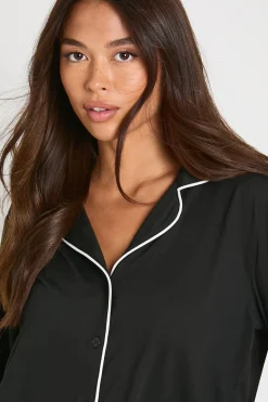 Ensemble Pyjama Chemise À Manches Longues Et Pantalon En Jersey Avec Détails Passepoilés