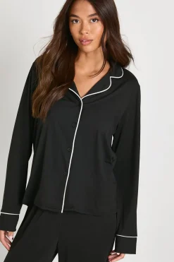 Ensemble Pyjama Chemise À Manches Longues Et Pantalon En Jersey Avec Détails Passepoilés
