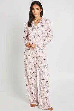 Ensemble Pyjama Chemise À Manches Longues Et Pantalon Imprimé Nœuds