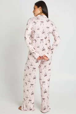 Ensemble Pyjama Chemise À Manches Longues Et Pantalon Imprimé Nœuds