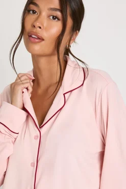 Ensemble Pyjama Chemise À Manches Longues Et Pantalon En Jersey Avec Détails De Passepoil