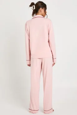Ensemble Pyjama Chemise À Manches Longues Et Pantalon En Jersey Avec Détails De Passepoil