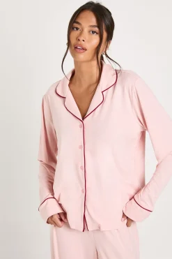 Ensemble Pyjama Chemise À Manches Longues Et Pantalon En Jersey Avec Détails De Passepoil