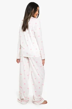 Ensemble Pyjama Chemise À Manches Longues Et Pantalon Avec Imprimé Nœuds Et Détails Passepoilés