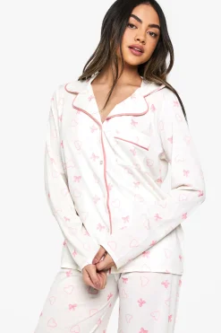 Ensemble Pyjama Chemise À Manches Longues Et Pantalon Avec Imprimé Nœuds Et Détails Passepoilés