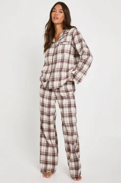 boohoo Ensemble pyjama chemise à manches longues à carreaux brossée & pantalon<Femme Pyjamas
