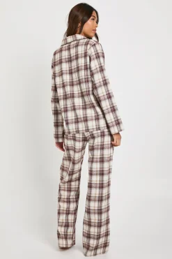 boohoo Ensemble pyjama chemise à manches longues à carreaux brossée & pantalon<Femme Pyjamas