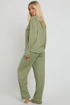 Ensemble Pyjama Chemise À Manches Longues Et Pantalon En Jersey Avec Détail Passepoil
