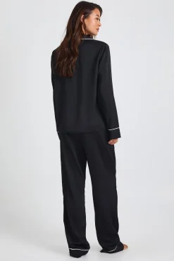 Ensemble Pyjama Chemise À Manches Longues Et Pantalon En Satin Avec Détails De Passepoil Pour Grande Taille