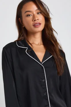 Ensemble Pyjama Chemise À Manches Longues Et Pantalon En Satin Avec Détails De Passepoil Pour Grande Taille