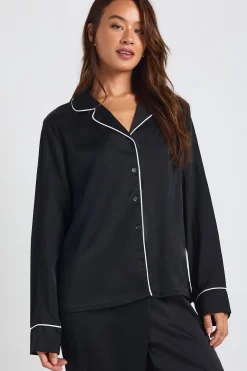 Ensemble Pyjama Chemise À Manches Longues Et Pantalon En Satin Avec Détails De Passepoil Pour Grande Taille