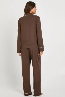 Ensemble Pyjama Chemise À Manches Longues Et Pantalon En Jersey Avec Détails Passepoilés