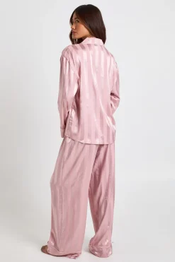 Ensemble Pyjama Chemise Oversize Manches Longues & Pantalon en Satin Jacquard