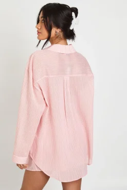 boohoo Ensemble Pyjama Chemise Oversize À Rayures Fines Manches Longues Et Short En Coton<Femme Pyjamas