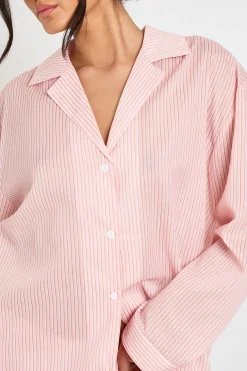 boohoo Ensemble Pyjama Chemise Oversize À Rayures Fines Manches Longues Et Short En Coton<Femme Pyjamas