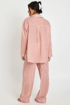 Ensemble Pyjama Chemise Oversize À Manches Longues Et Pantalon En Coton À Fines Rayures