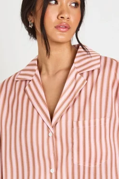Ensemble Pyjama Chemise Oversize À Manches Longues Et Pantalon En Coton À Fines Rayures