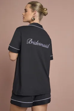 Ensemble Pyjama Court Brodé 'demoiselle D'honneur' Mariée Avec Haut Manches Courtes En Jersey