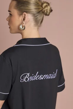 Ensemble Pyjama Court Brodé 'demoiselle D'honneur' Mariée Avec Haut Manches Courtes En Jersey