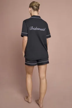 Ensemble Pyjama Court Brodé 'demoiselle D'honneur' Mariée Avec Haut Manches Courtes En Jersey