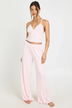 boohoo Ensemble Pyjama Débardeur Et Pantalon En Jersey Avec Finitions Dentelle<Femme Satin Et Dentelle|Pyjamas