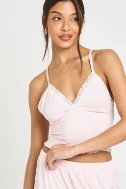 boohoo Ensemble Pyjama Débardeur Et Pantalon En Jersey Avec Finitions Dentelle<Femme Satin Et Dentelle|Pyjamas