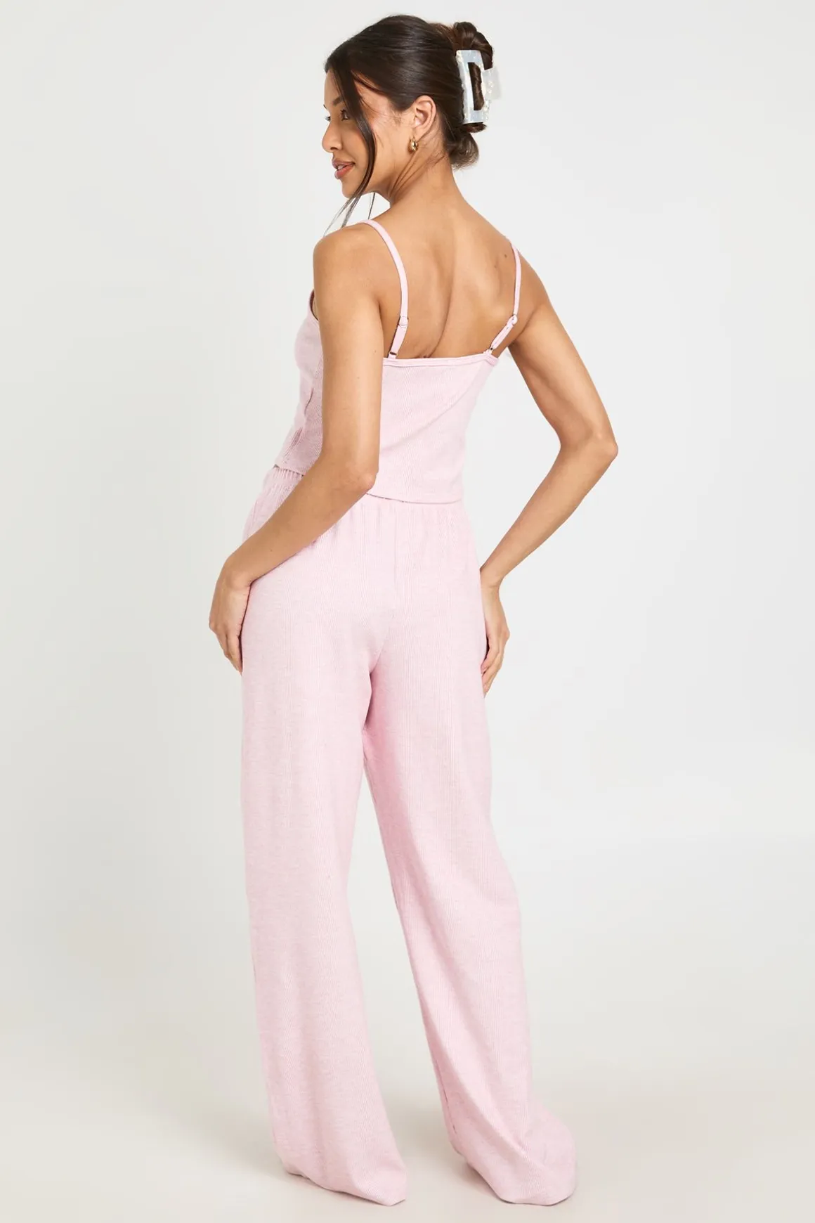 Ensemble Pyjama Débardeur Et Pantalon À Côtes Contrastées