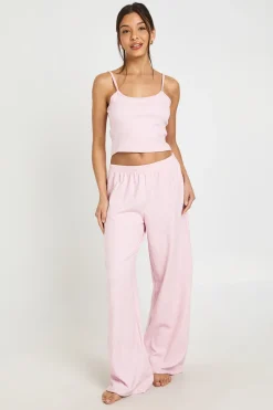 Ensemble Pyjama Débardeur Et Pantalon À Côtes Contrastées