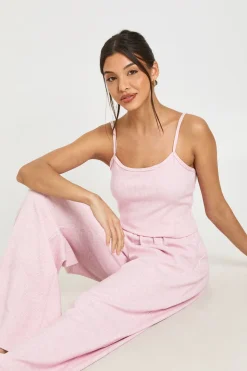 Ensemble Pyjama Débardeur Et Pantalon À Côtes Contrastées