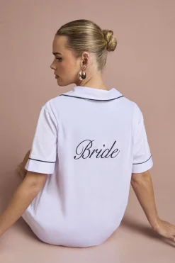 boohoo Ensemble Pyjama De Mariée 'bride' Brodé En Jersey Avec Haut À Manches Courtes Et Short<Femme Pyjamas