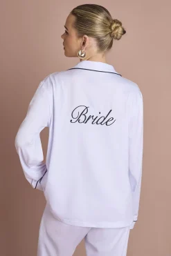 Ensemble Pyjama De Mariée 'bride' Brodé En Jersey Manche Longue Chemise Et Pantalon