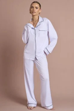 Ensemble Pyjama De Mariée 'bride' Brodé En Jersey Manche Longue Chemise Et Pantalon