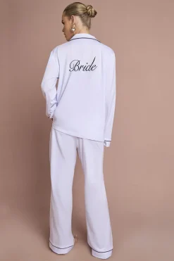 Ensemble Pyjama De Mariée 'bride' Brodé En Jersey Manche Longue Chemise Et Pantalon