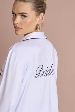Ensemble Pyjama De Mariée 'bride' Brodé En Jersey Manche Longue Chemise Et Pantalon
