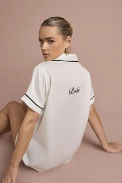 boohoo Ensemble Pyjama de Mariée 'Bride' en Satin Brodé avec Chemise à Manches Courtes et Short<Femme Satin Et Dentelle|Pyjamas
