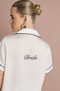 boohoo Ensemble Pyjama de Mariée 'Bride' en Satin Brodé avec Chemise à Manches Courtes et Short<Femme Satin Et Dentelle|Pyjamas