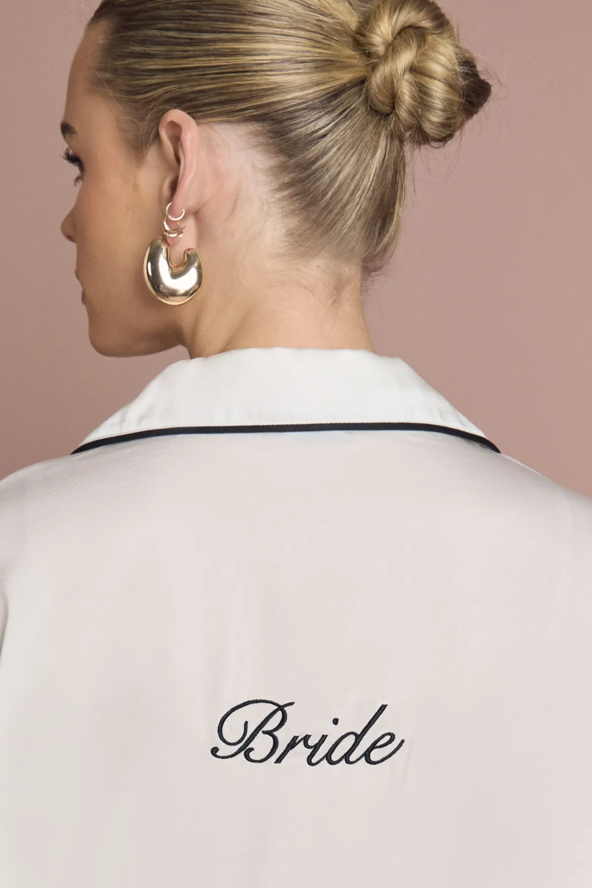 boohoo Ensemble Pyjama de Mariée 'Bride' en Satin Brodé avec Chemise à Manches Longues et Pantalon<Femme Satin Et Dentelle|Pyjamas