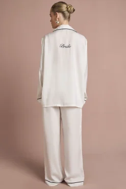 boohoo Ensemble Pyjama de Mariée 'Bride' en Satin Brodé avec Chemise à Manches Longues et Pantalon<Femme Satin Et Dentelle|Pyjamas