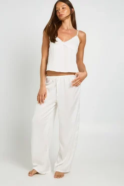 Ensemble Pyjama De Mariée Débardeur Et Pantalon En Satin Avec Détails En Dentelle