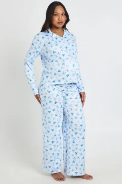 Ensemble Pyjama De Maternité Chemise Et Pantalon À Manches Longues Imprimé Pois Et Nœuds