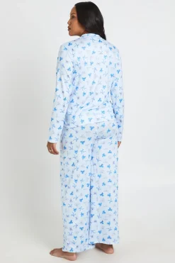 Ensemble Pyjama De Maternité Chemise Et Pantalon À Manches Longues Imprimé Pois Et Nœuds