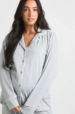 Ensemble Pyjama De Maternité Chemise À Manches Longues Et Pantalon Avec Détails Passepoilés