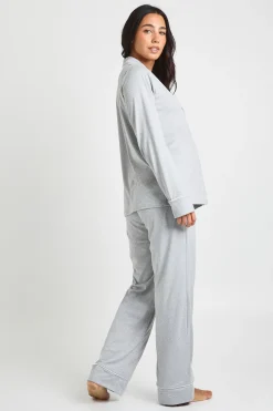 Ensemble Pyjama De Maternité Chemise À Manches Longues Et Pantalon Avec Détails Passepoilés